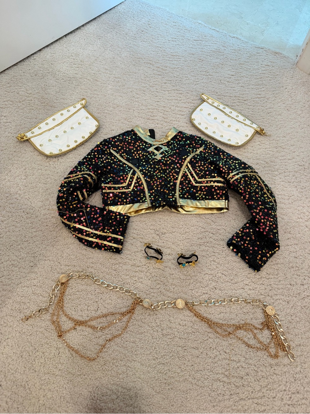 Gold-Trim Black sequin cropped  Jacket with Kpop demon hunters